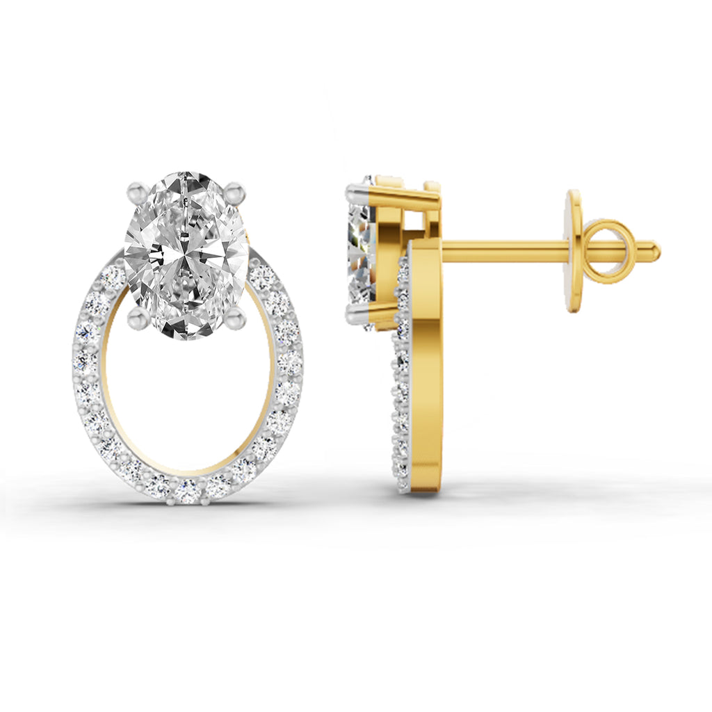 1.73 Carat Oval Halo Stud Diamond Earrings 14K