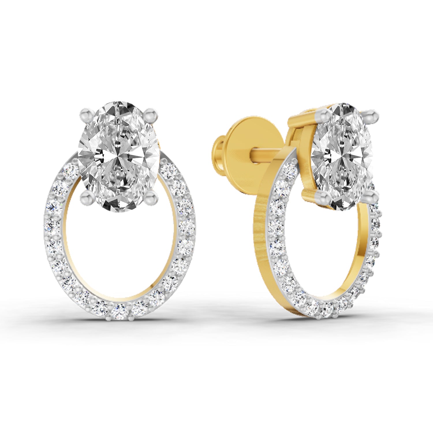1.73 Carat Oval Halo Stud Diamond Earrings 14K