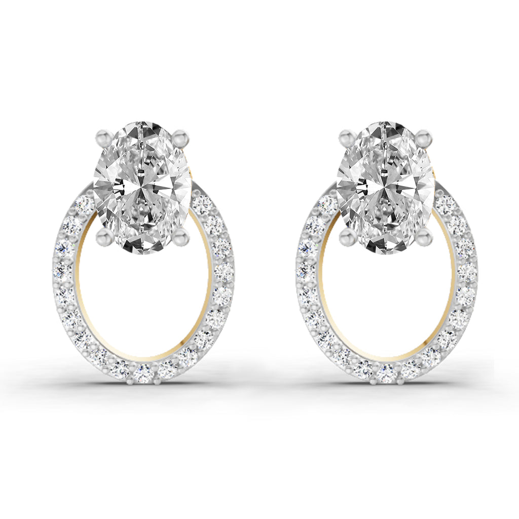1.73 Carat Oval Halo Stud Diamond Earrings 14K