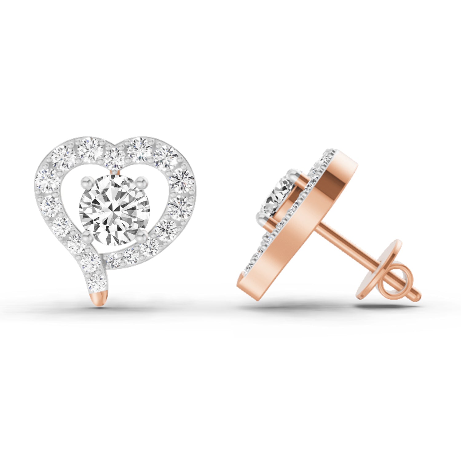 1.64 Carat Round Halo Heart Shape Earrings 14K - Rose Gold