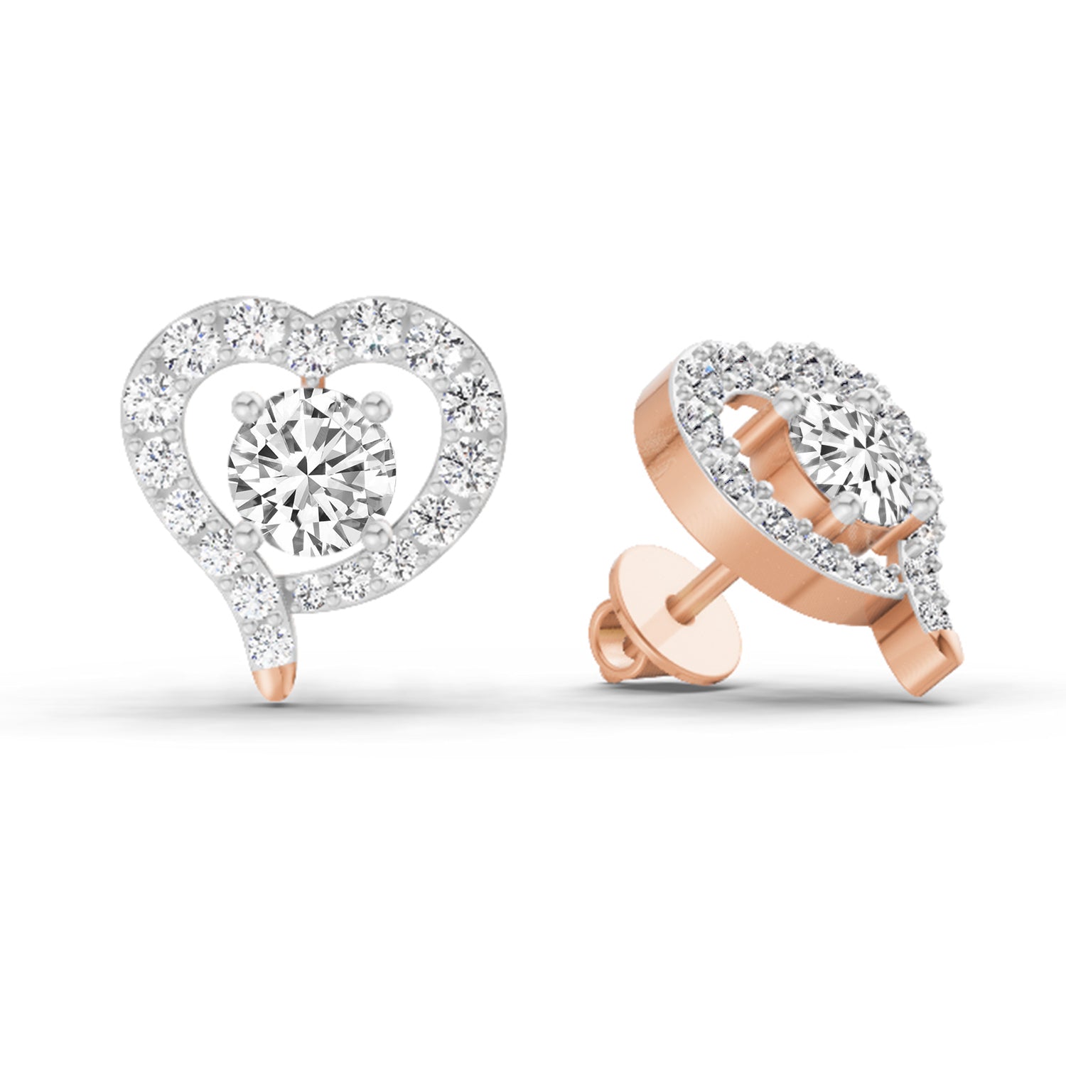 1.64 Carat Round Halo Heart Shape Earrings 14K - Rose Gold