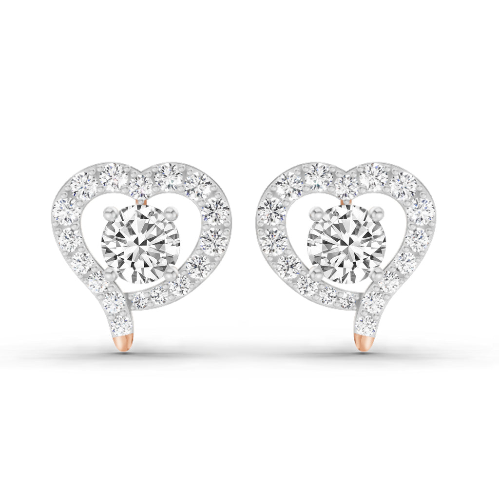 1.64 Carat Round Halo Heart Shape Earrings 14K - Rose Gold