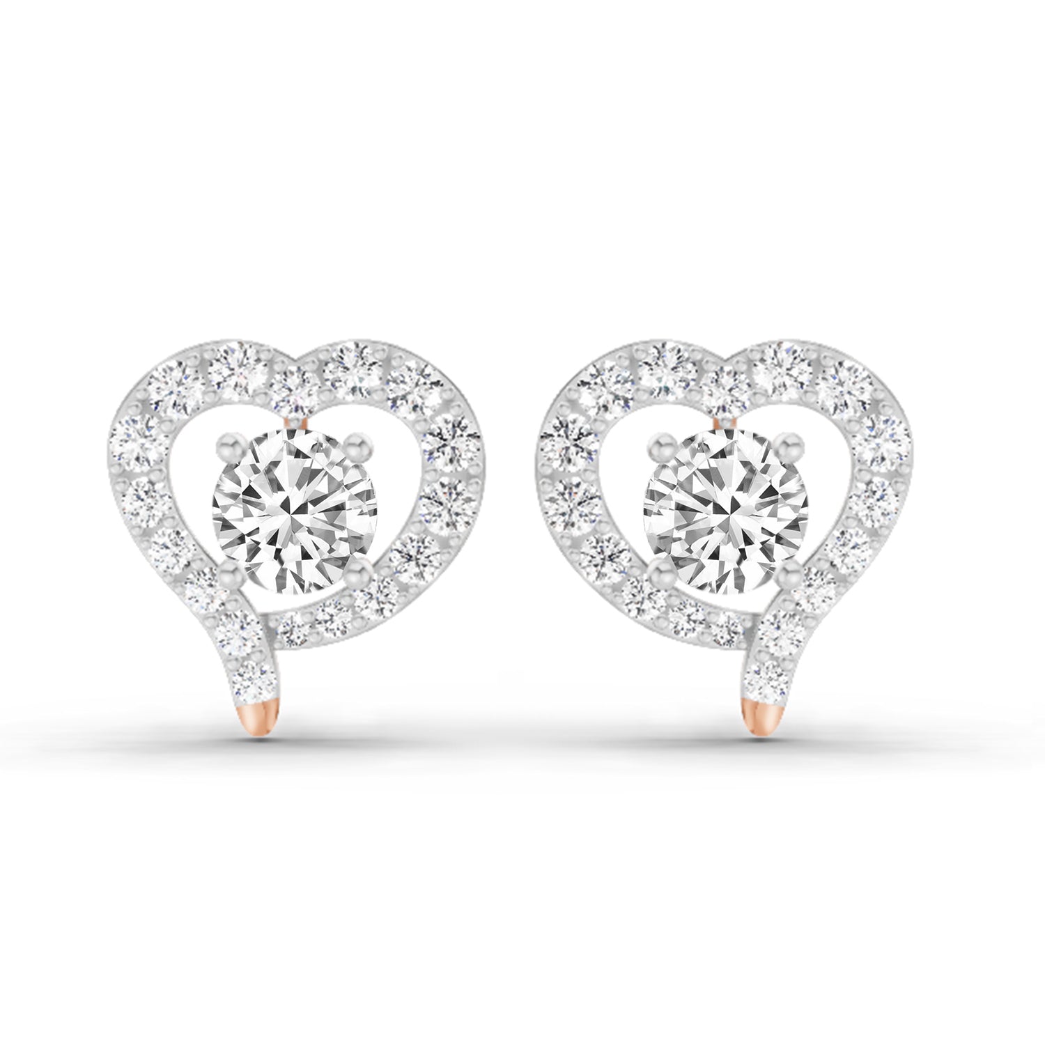 1.64 Carat Round Halo Heart Shape Earrings 14K - Rose Gold