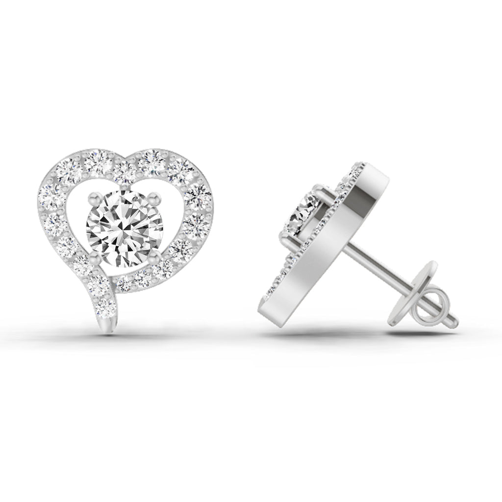 1.64 Carat Round Halo Heart Shape Earrings 14K - White Gold