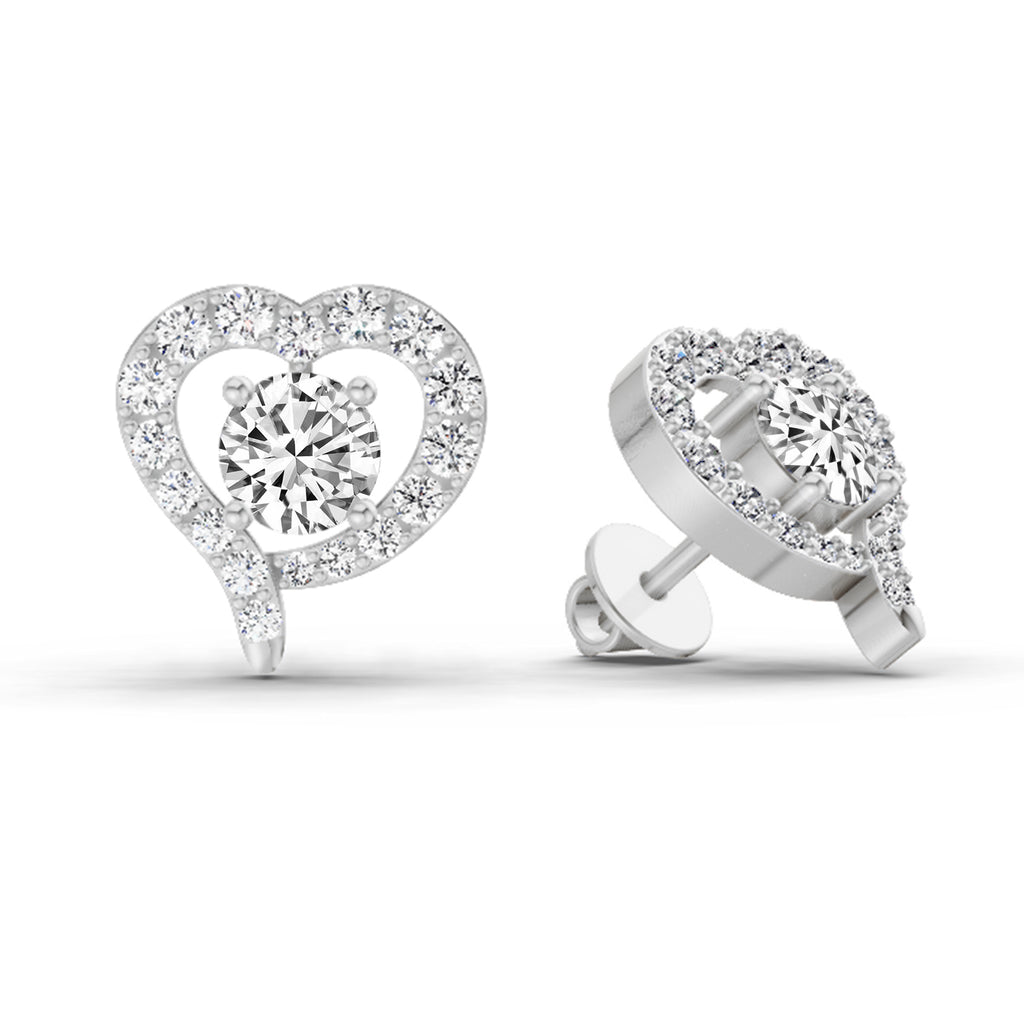 1.64 Carat Round Halo Heart Shape Earrings 14K - White Gold