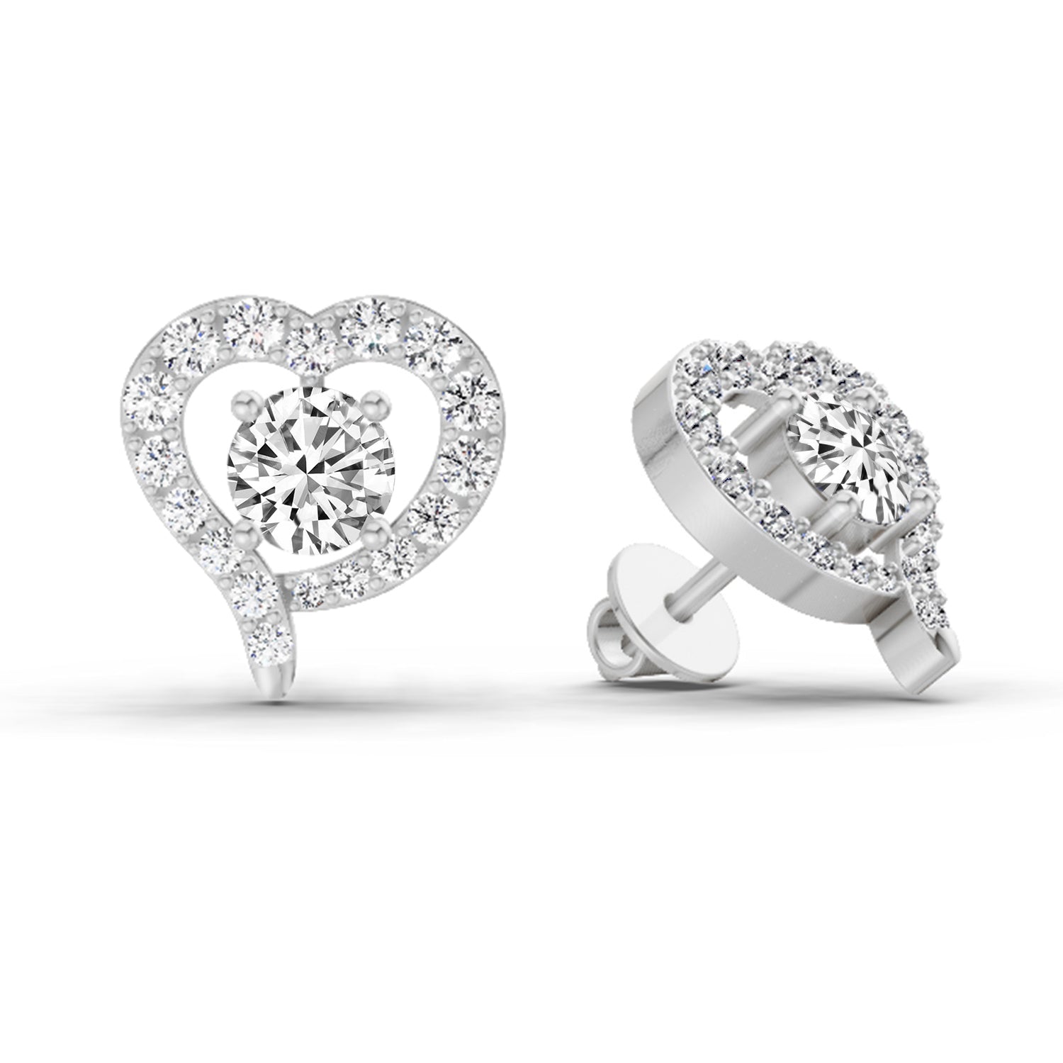 1.64 Carat Round Halo Heart Shape Earrings 14K - White Gold