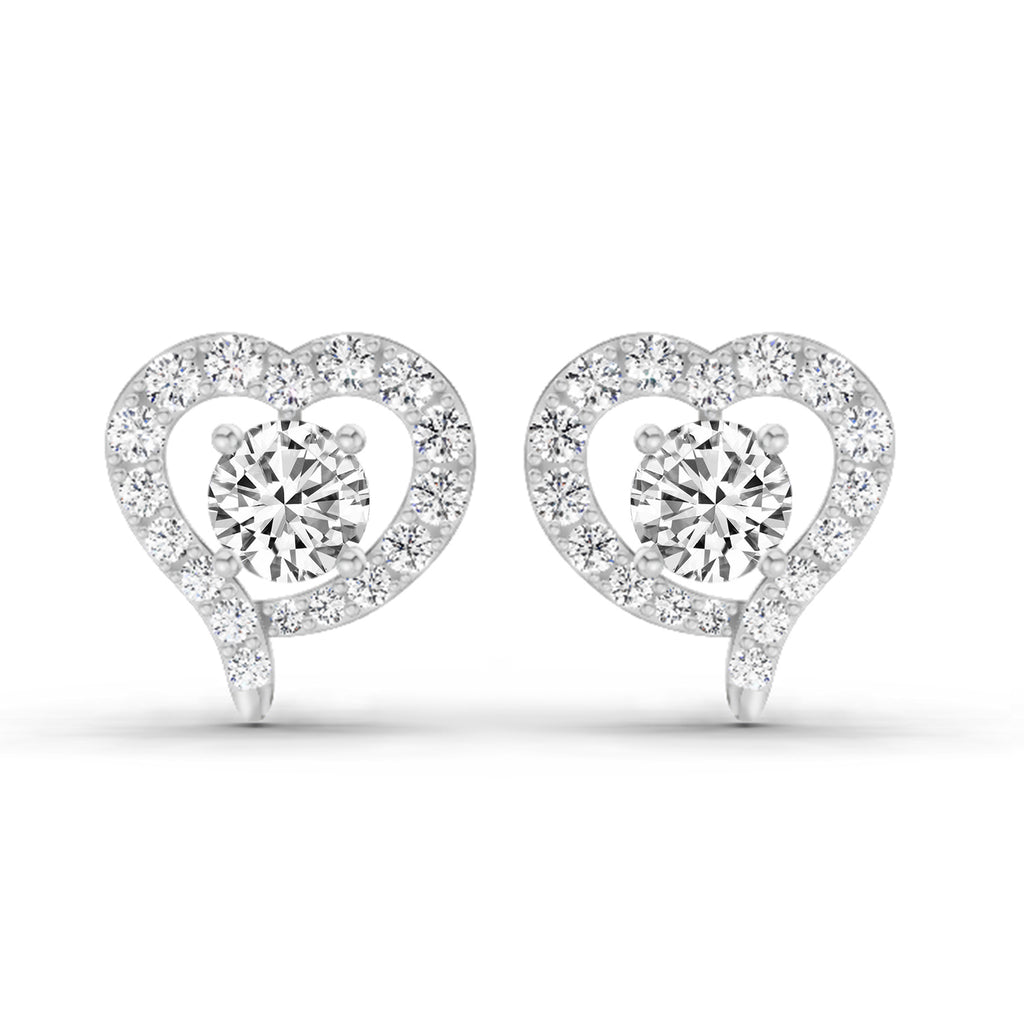 1.64 Carat Round Halo Heart Shape Earrings 14K - White Gold