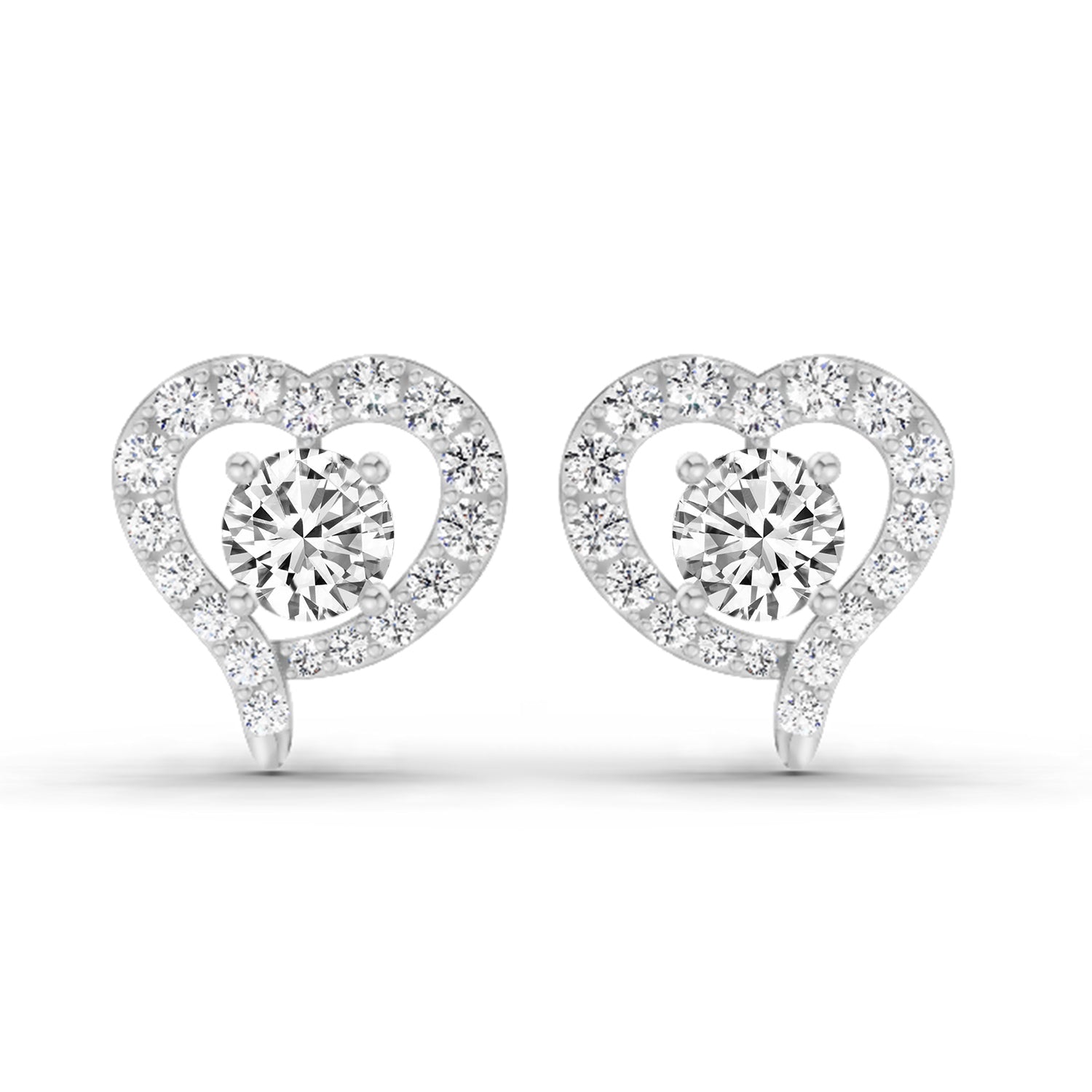 1.64 Carat Round Halo Heart Shape Earrings 14K - White Gold