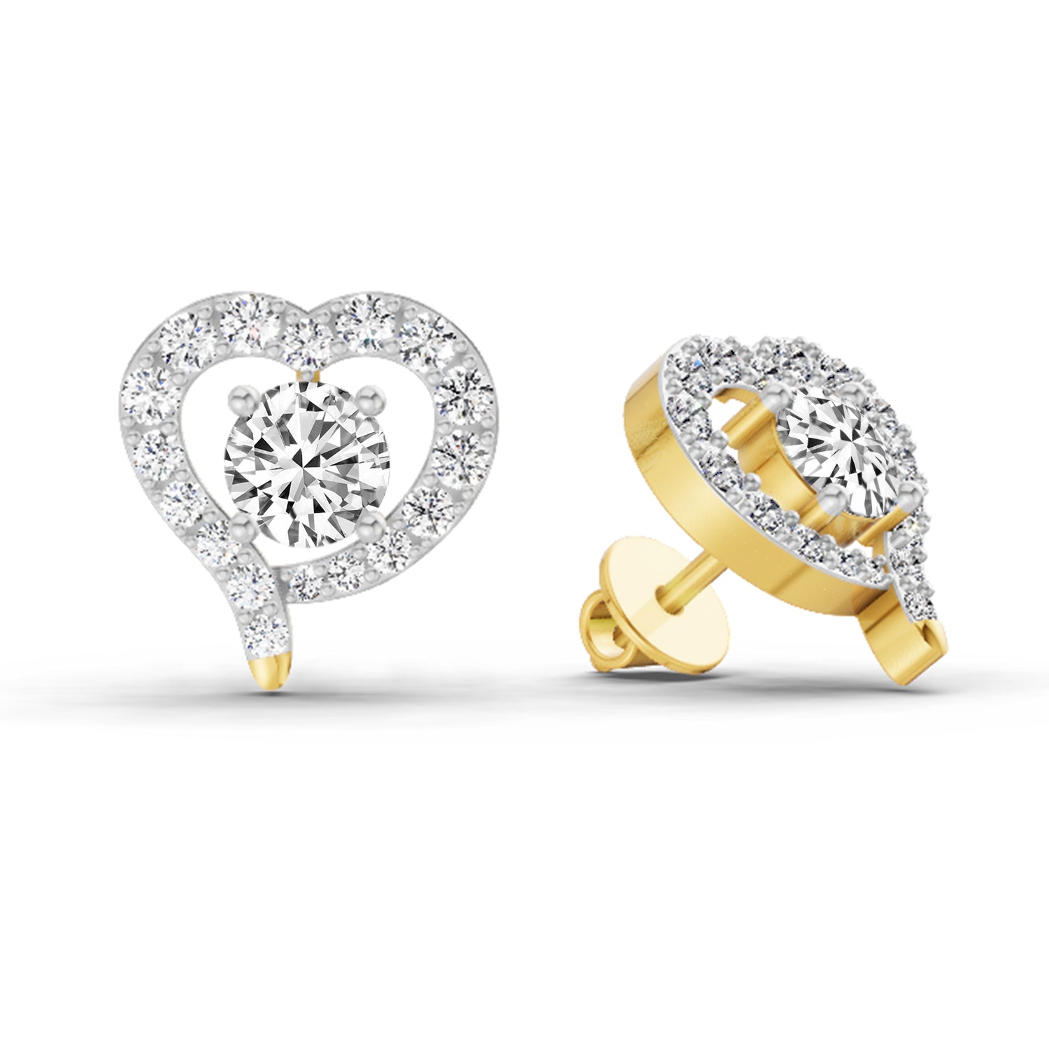 1.64 Carat Round Halo Heart Shape Earrings 14K