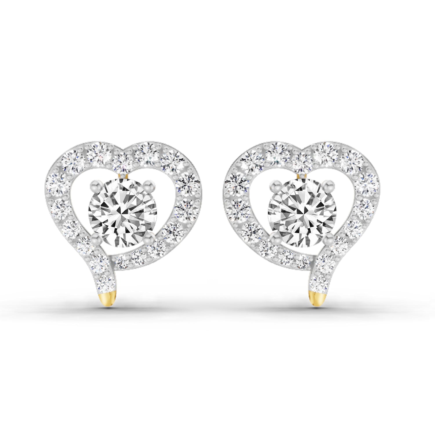 1.64 Carat Round Halo Heart Shape Earrings 14K