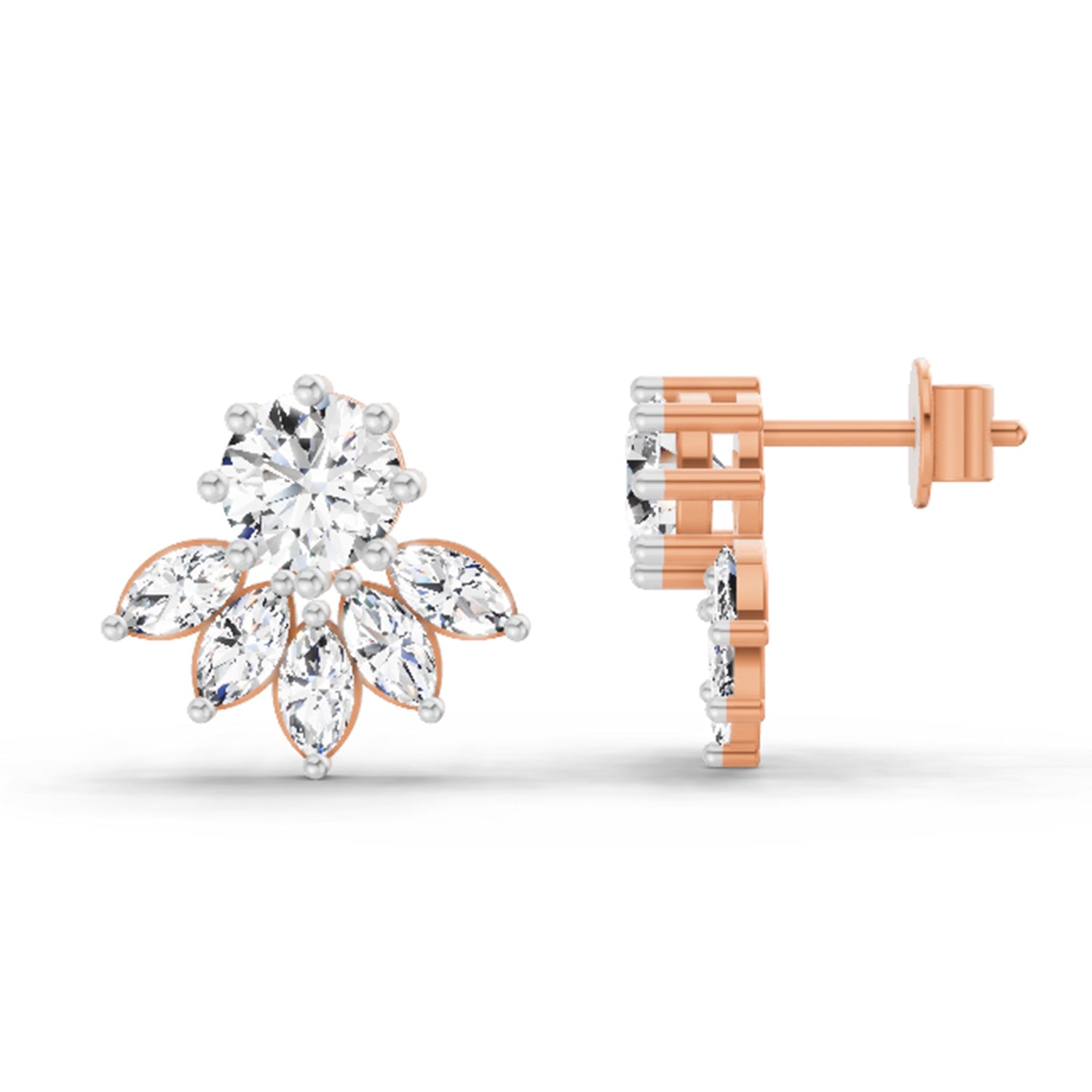 2.7 Carat Marquise Cluster Earrings 14K - Rose Gold