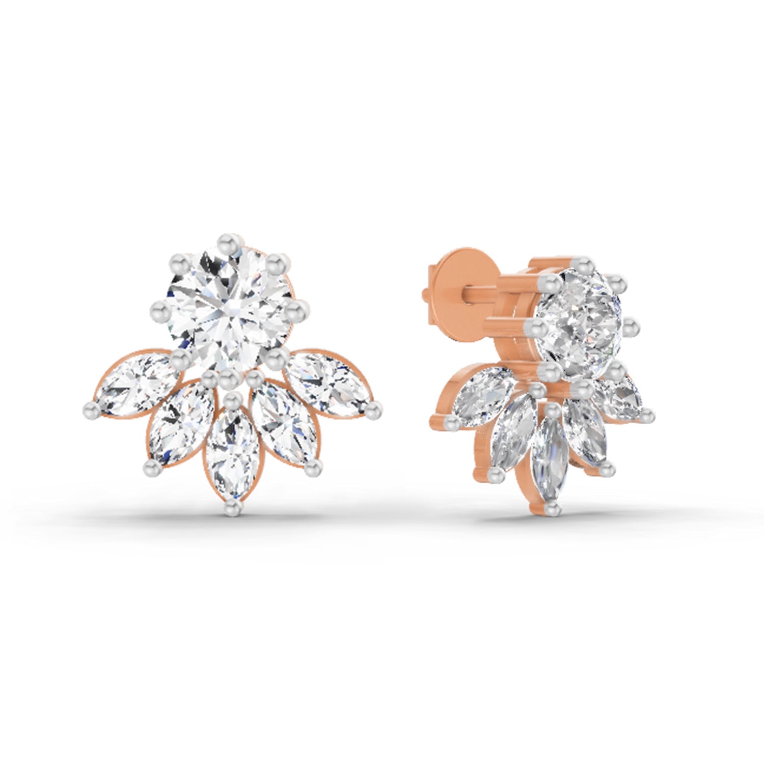 2.7 Carat Marquise Cluster Earrings 14K - Rose Gold