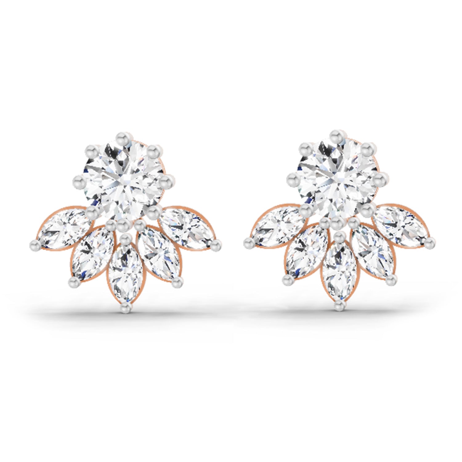 2.7 Carat Marquise Cluster Earrings 14K - Rose Gold