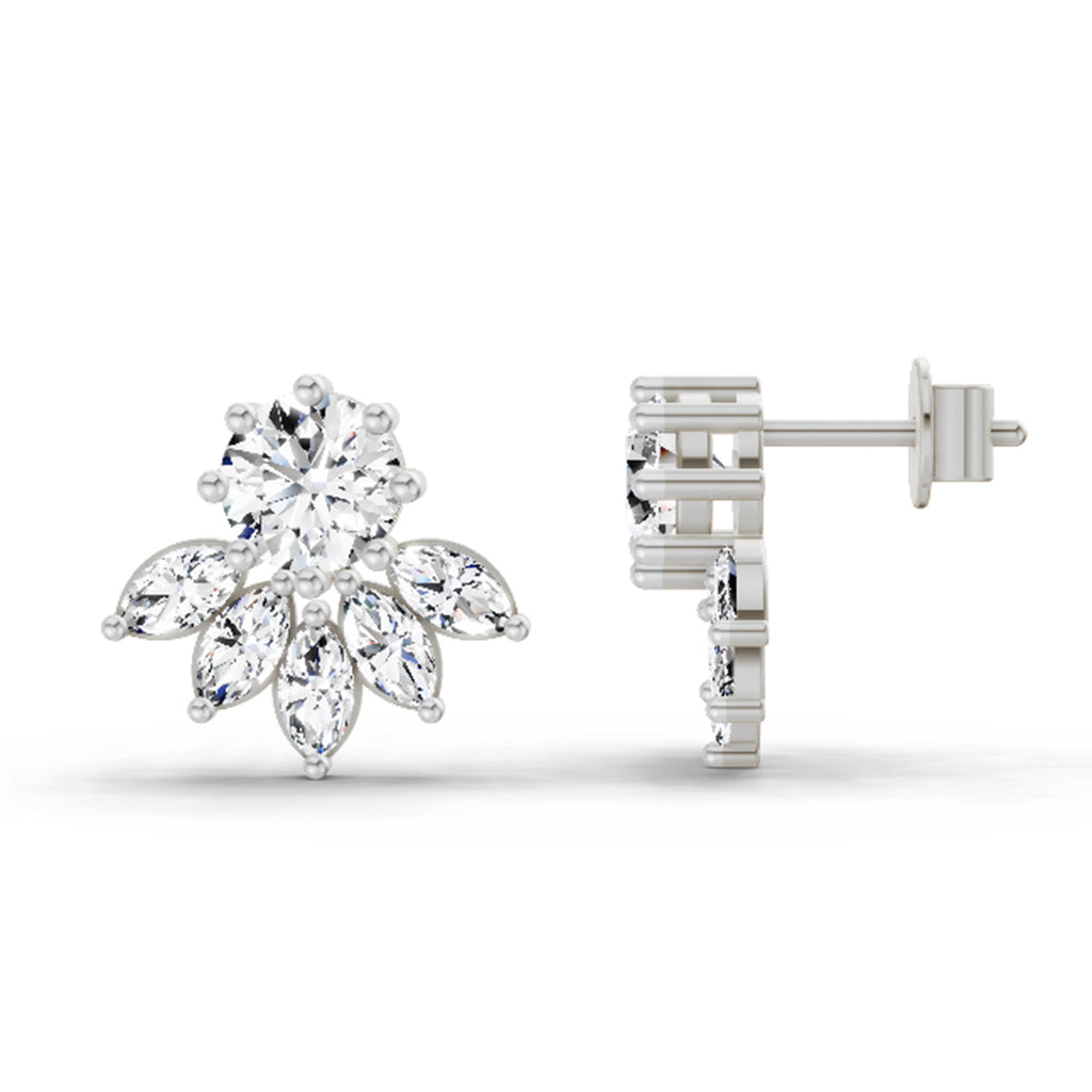 2.7 Carat Marquise Cluster Earrings 14K - White Gold