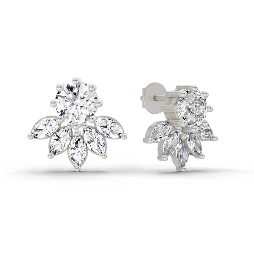 2.7 Carat Marquise Cluster Earrings 14K - White Gold