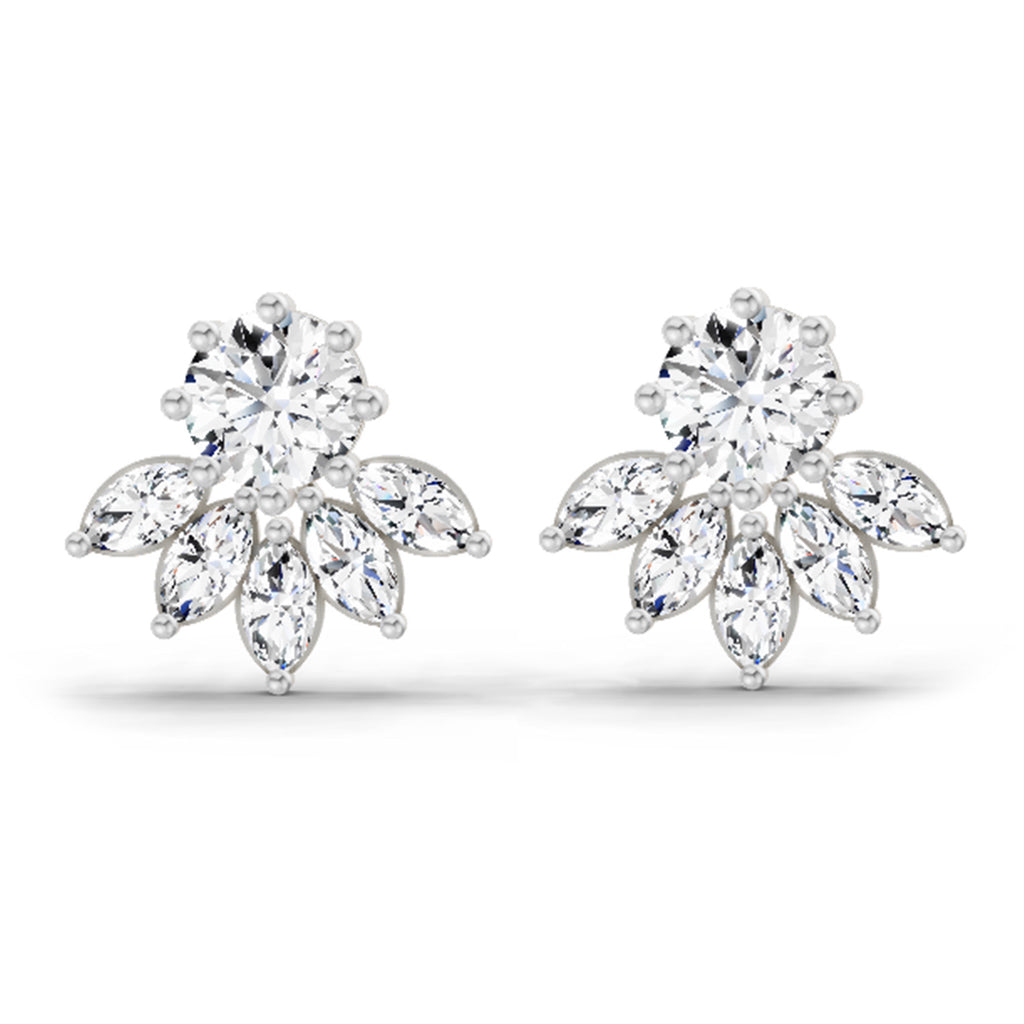 2.7 Carat Marquise Cluster Earrings 14K - White Gold