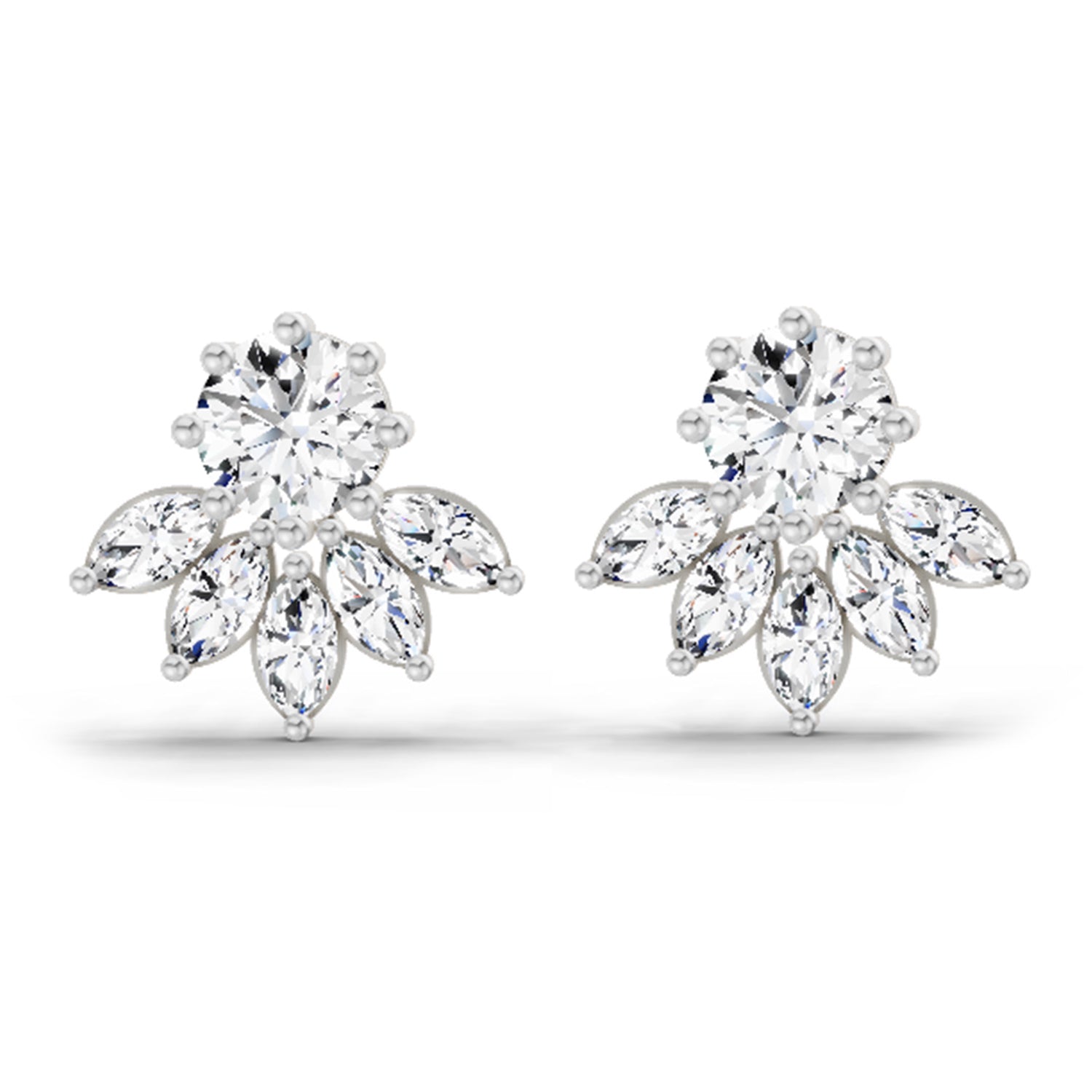 2.7 Carat Marquise Cluster Earrings 14K - White Gold