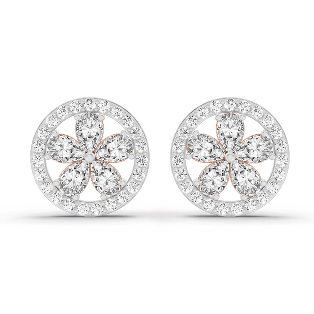 1.46 Carat Pear Flower Halo Stud Earrings 14K - Rose Gold