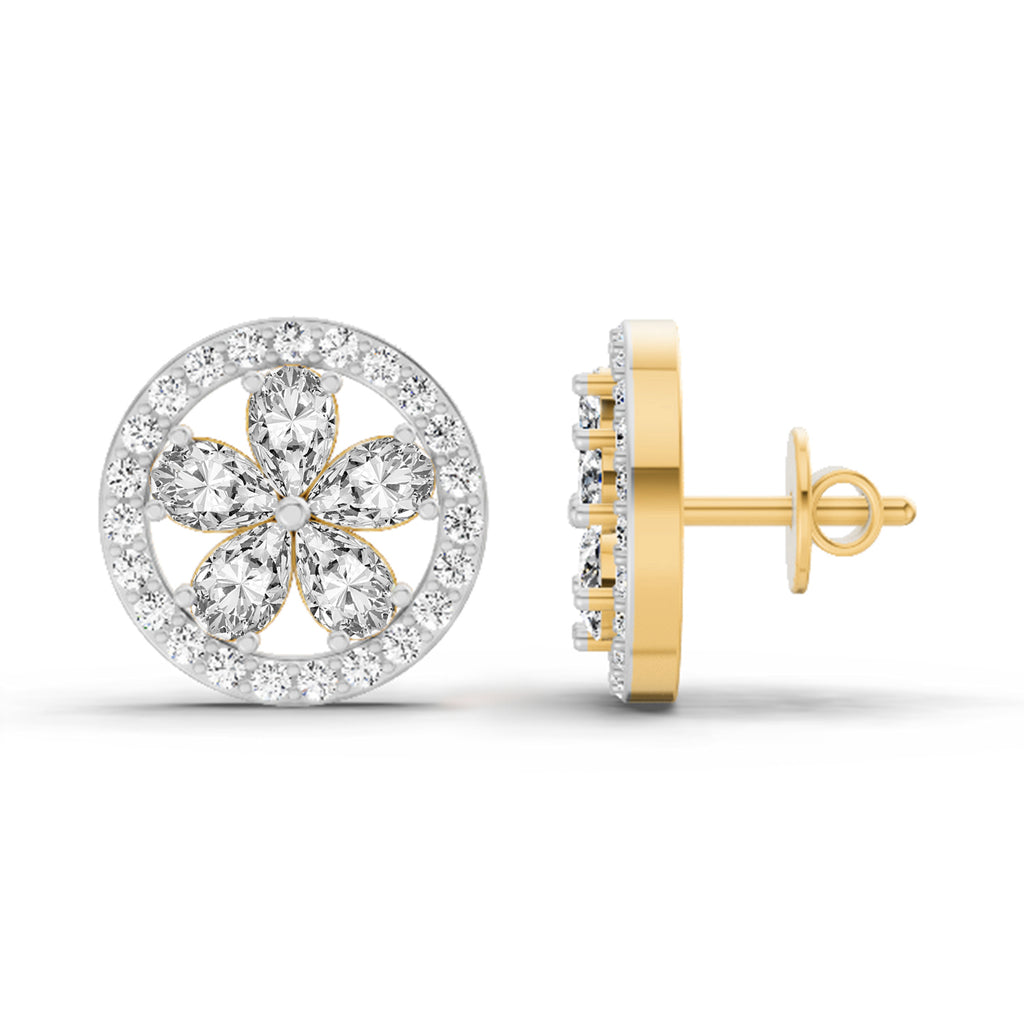 1.46 Carat Pear Flower Halo Stud Earrings 14K
