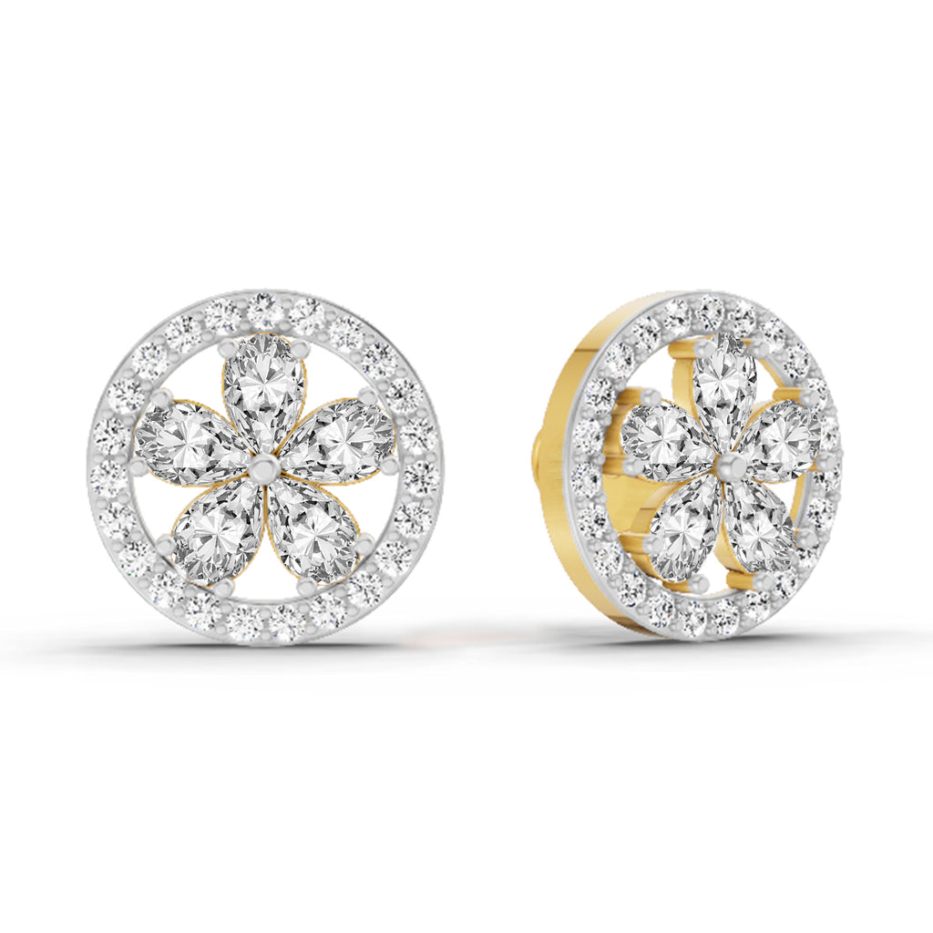 1.46 Carat Pear Flower Halo Stud Earrings 14K