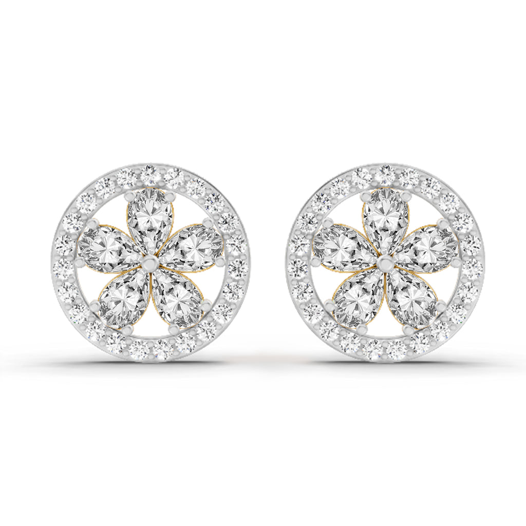1.46 Carat Pear Flower Halo Stud Earrings 14K