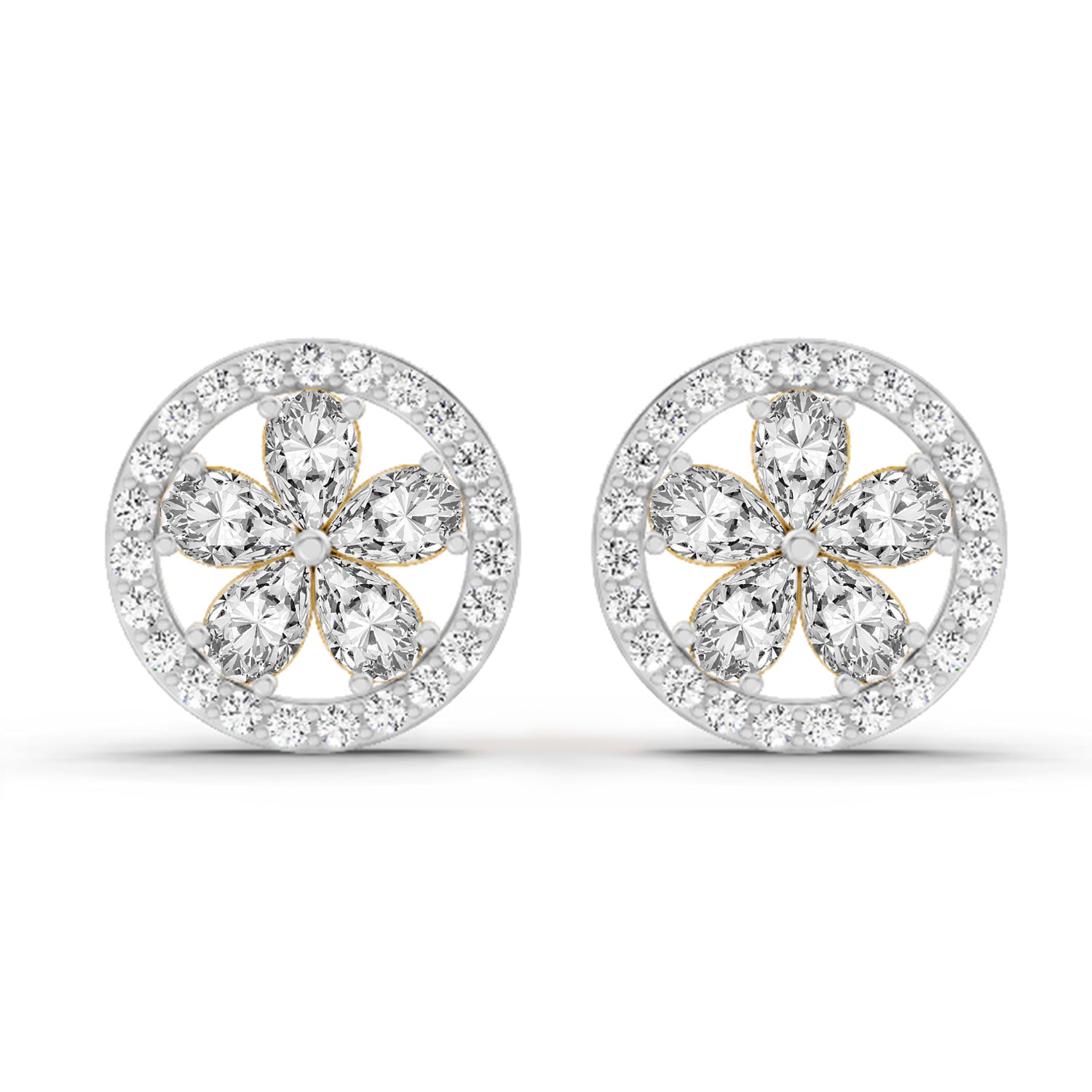 1.46 Carat Pear Flower Halo Stud Earrings 14K