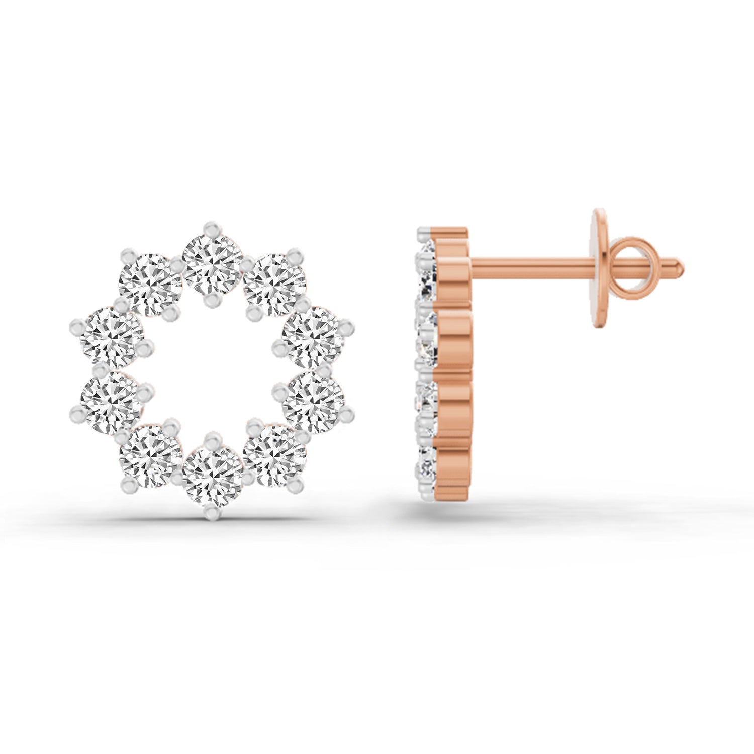 1 Carat Round Flower Stud Earrings 14K - Rose Gold