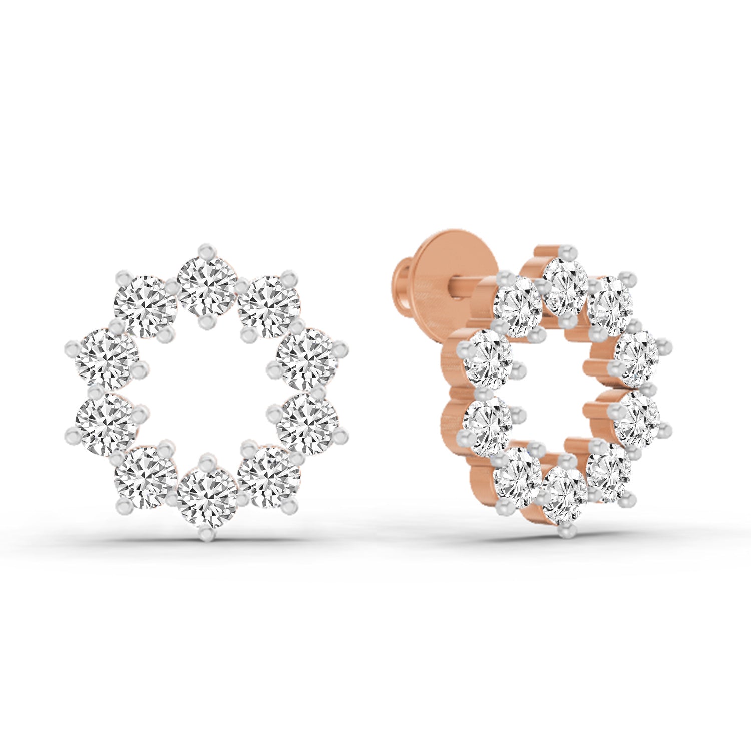 1 Carat Round Flower Stud Earrings 14K - Rose Gold