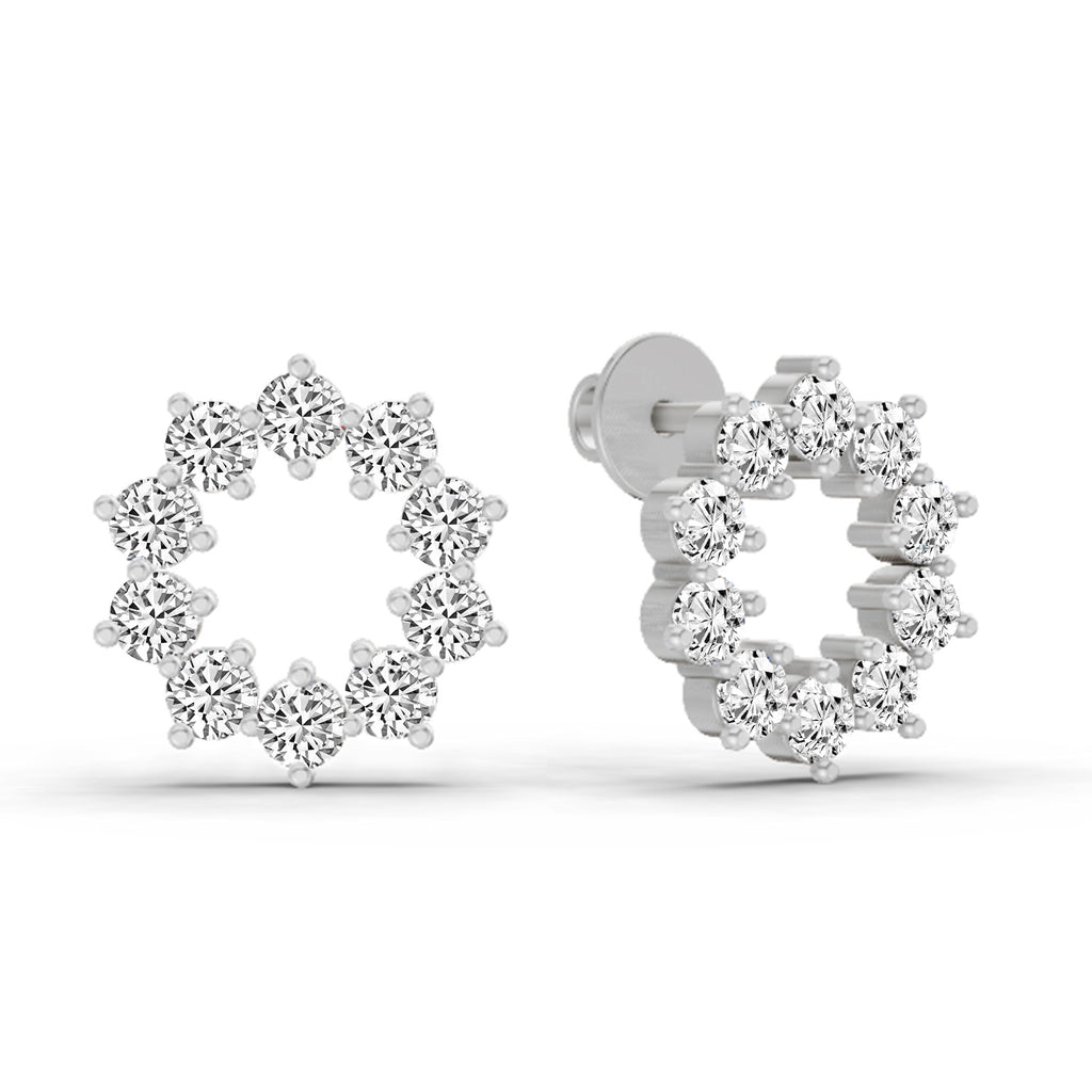 1 Carat Round Flower Stud Earrings 14K - White Gold