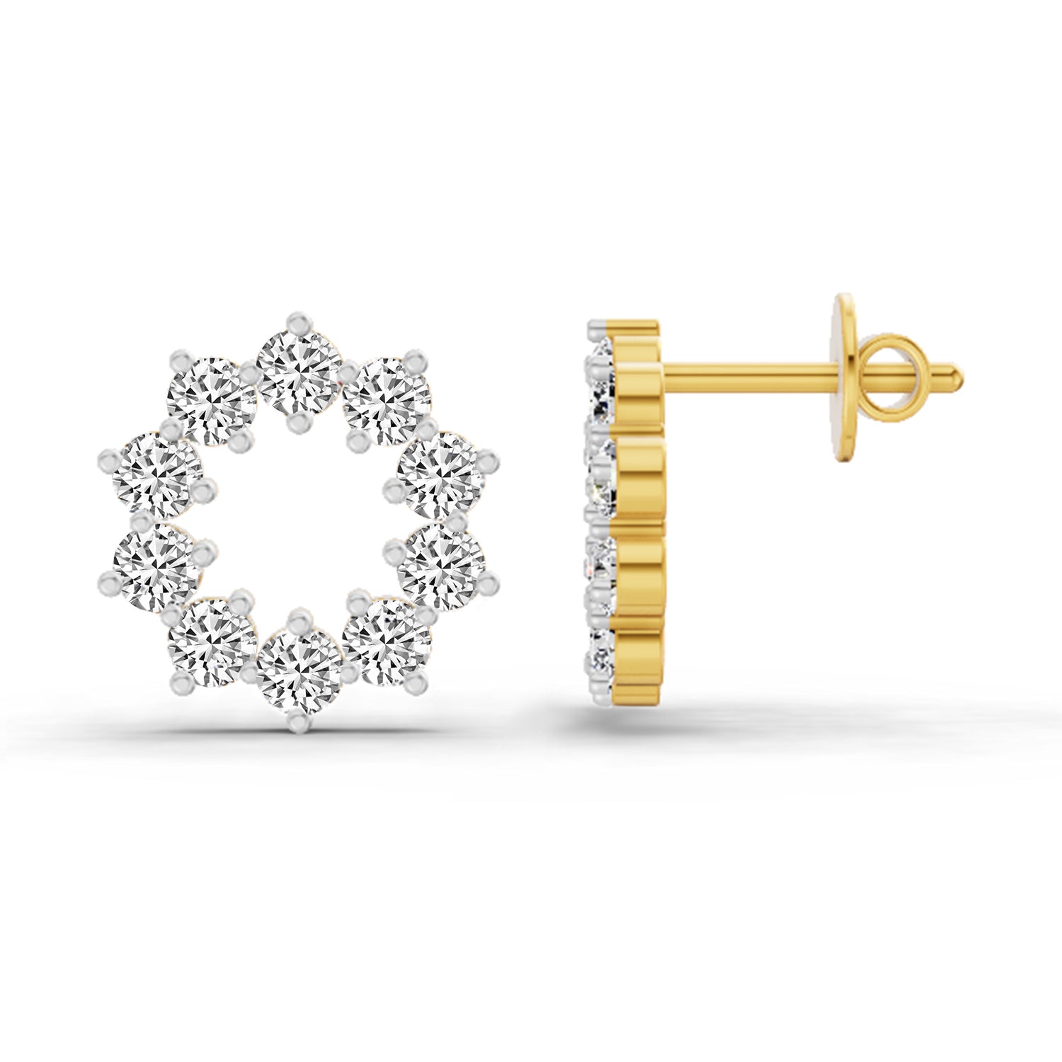 1 Carat Round Flower Stud Earrings 14K