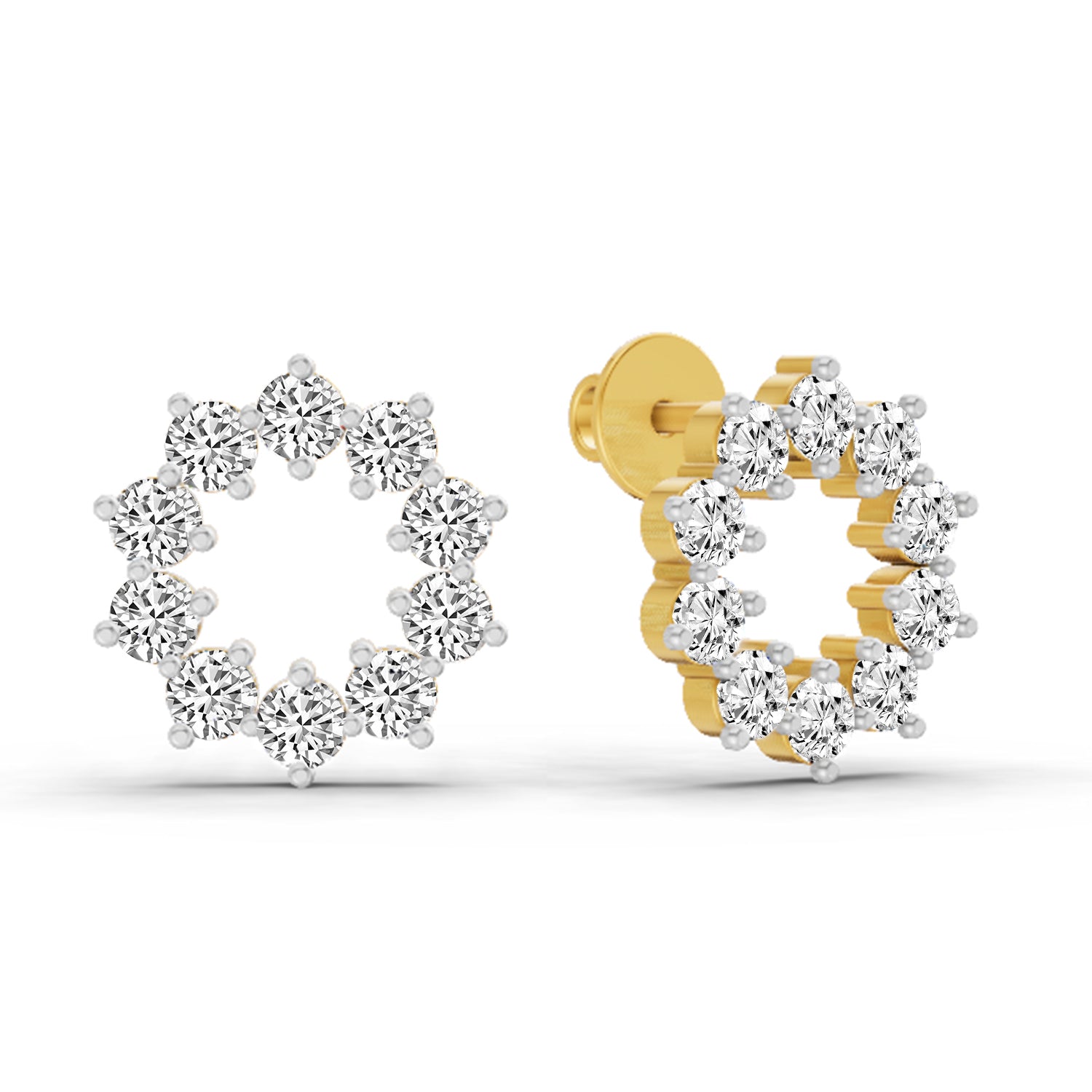 1 Carat Round Flower Stud Earrings 14K