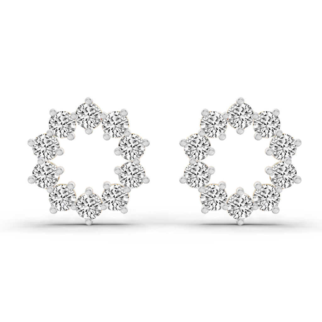 1 Carat Round Flower Stud Earrings 14K