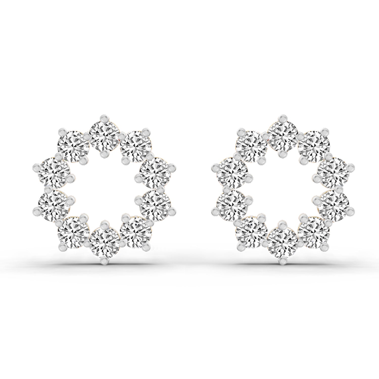 1 Carat Round Flower Stud Earrings 14K