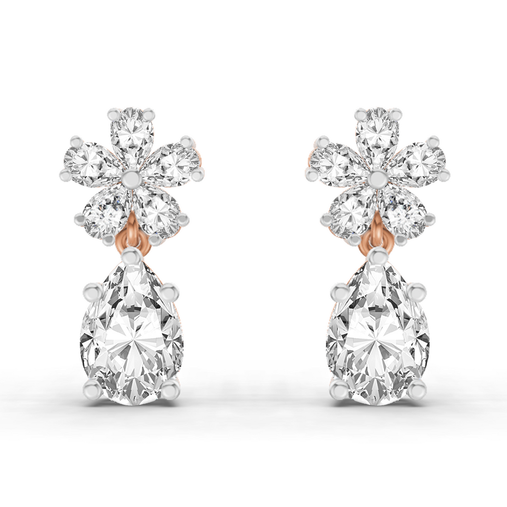2.8 Carat Floral Pear Drop Earrings 14K - Rose Gold