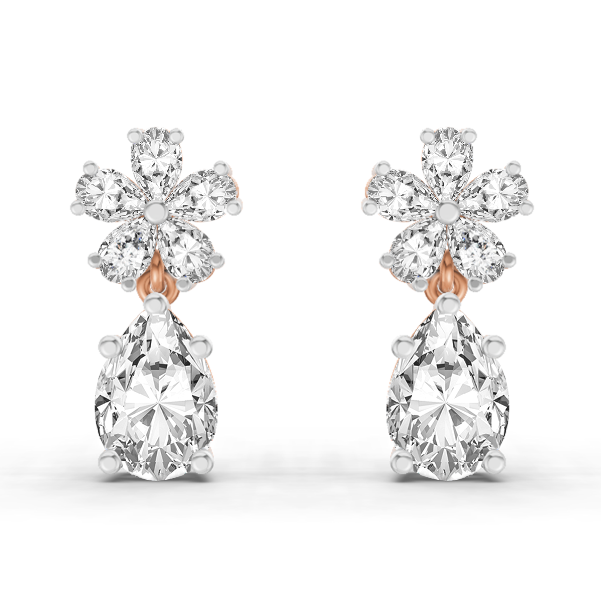 2.8 Carat Floral Pear Drop Earrings 14K - Rose Gold