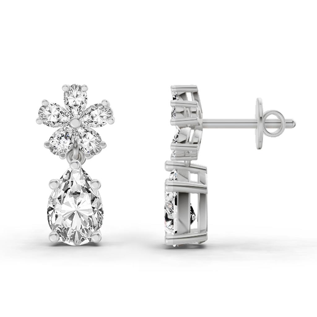 2.8 Carat Floral Pear Drop Earrings 14K - White Gold
