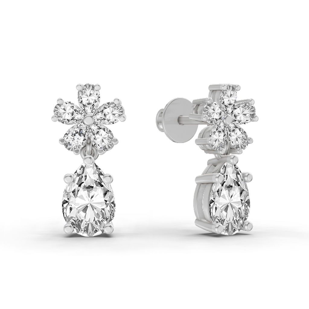 2.8 Carat Floral Pear Drop Earrings 14K - White Gold