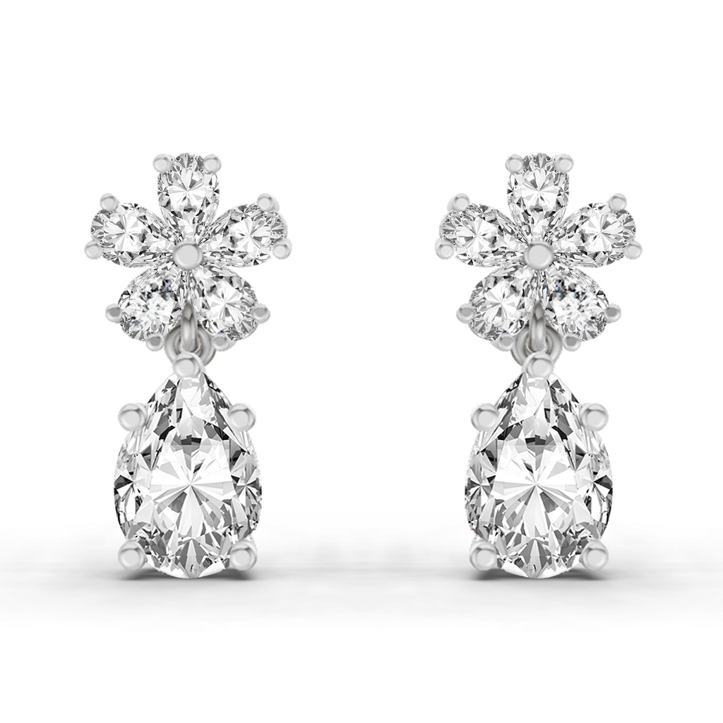 2.8 Carat Floral Pear Drop Earrings 14K - White Gold