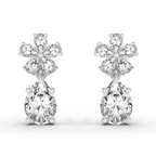 2.8 Carat Floral Pear Drop Earrings 14K - White Gold