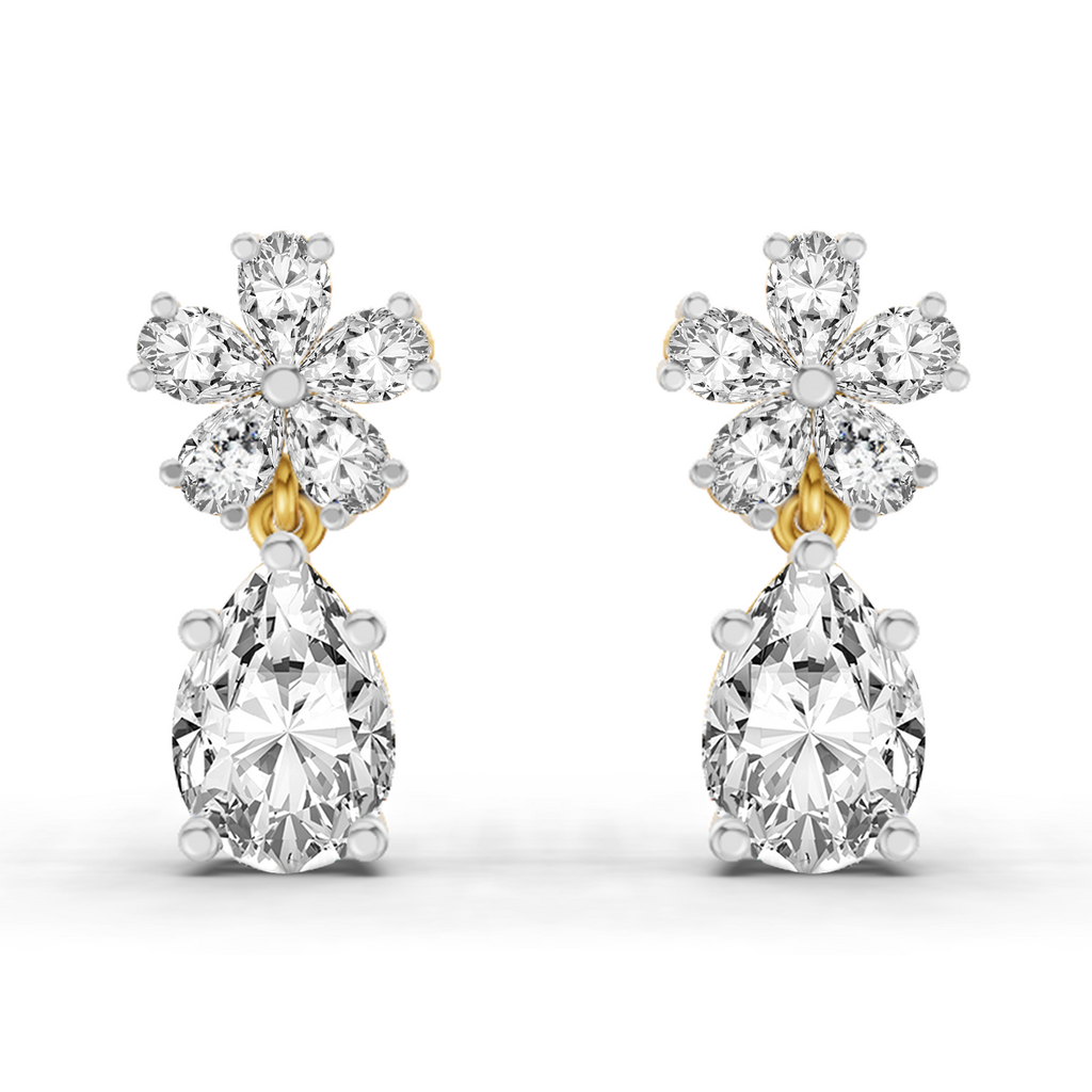 2.8 Carat Floral Pear Drop Earrings 14K