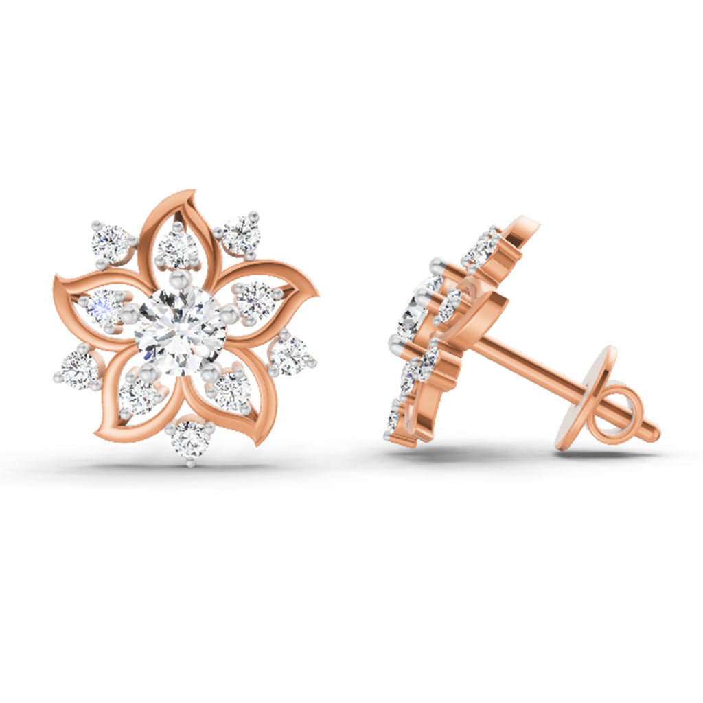 0.91 Carat Round Flower Stud Earrings 14K - Rose Gold