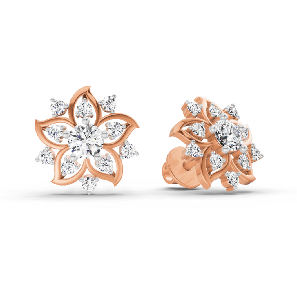 0.91 Carat Round Flower Stud Earrings 14K - Rose Gold
