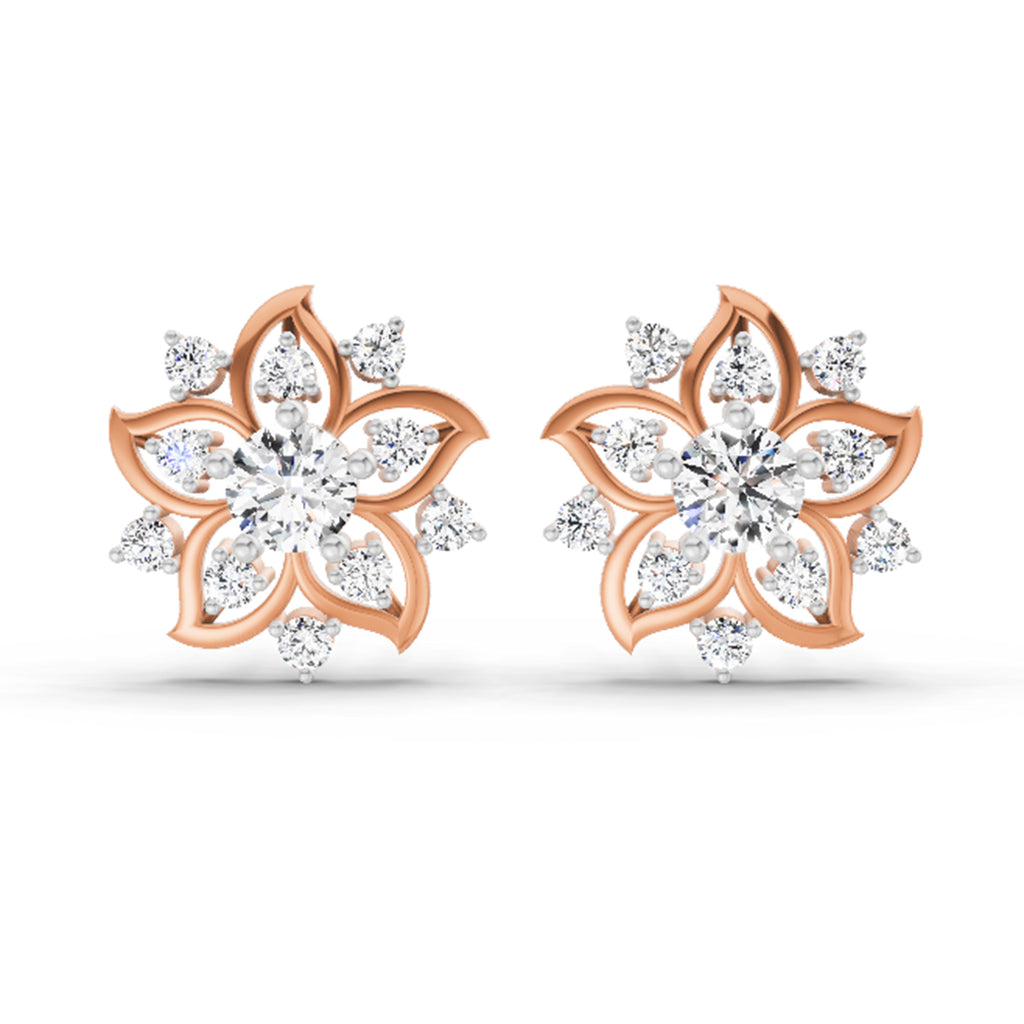 0.91 Carat Round Flower Stud Earrings 14K - Rose Gold