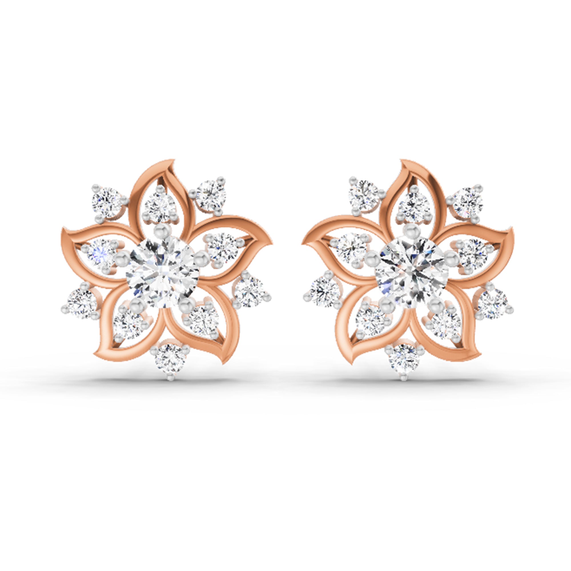 0.91 Carat Round Flower Stud Earrings 14K - Rose Gold