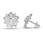 0.91 Carat Round Flower Stud Earrings 14K - White Gold