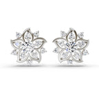 0.91 Carat Round Flower Stud Earrings 14K - White Gold