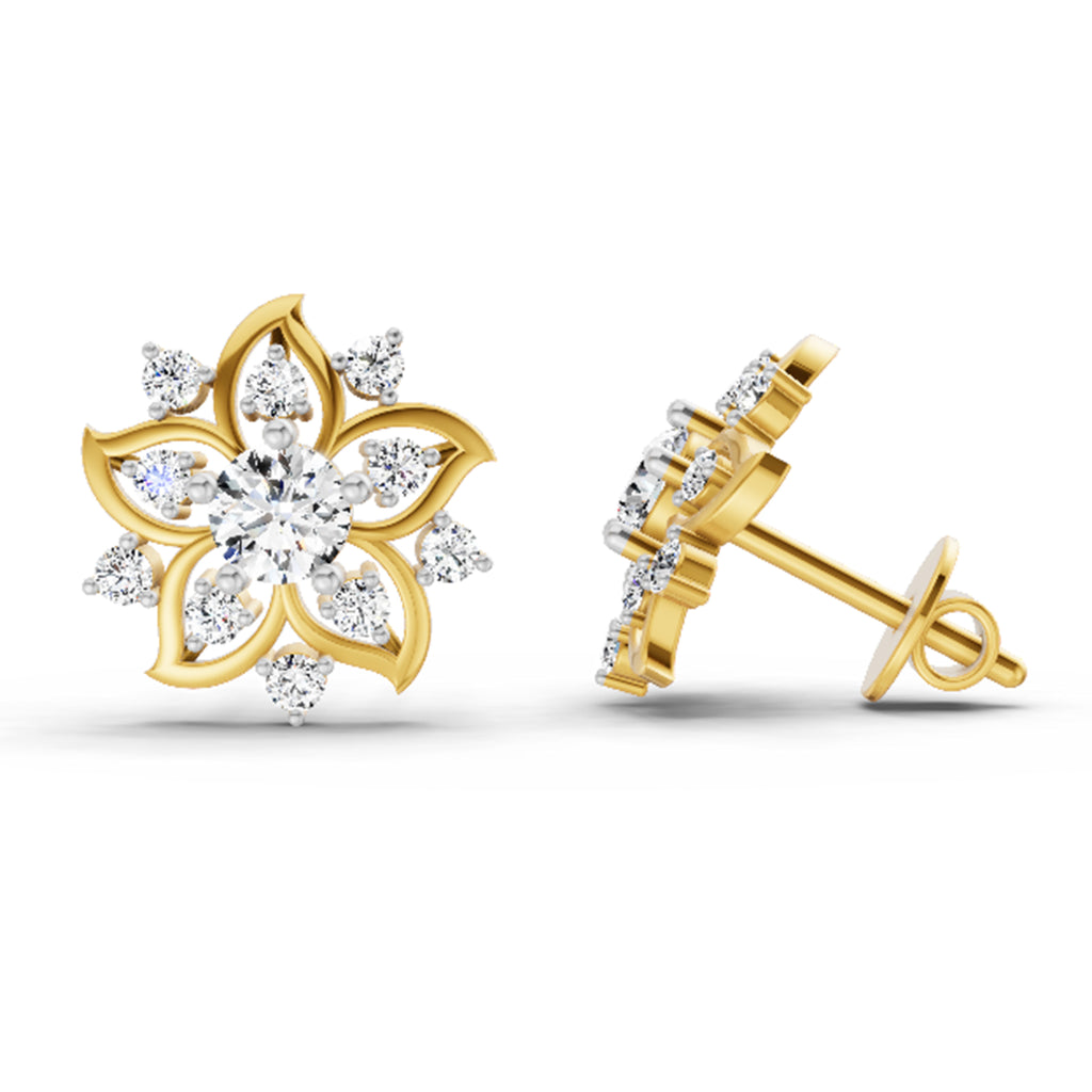 0.91 Carat Round Flower Stud Earrings 14K
