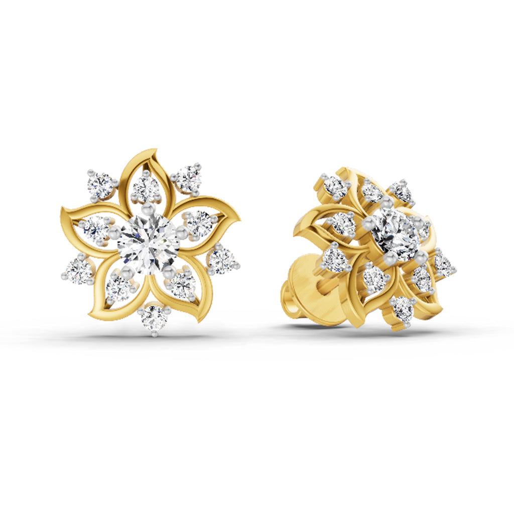 0.91 Carat Round Flower Stud Earrings 14K