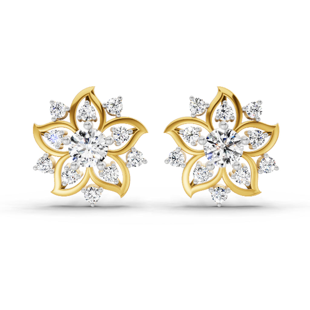 0.91 Carat Round Flower Stud Earrings 14K