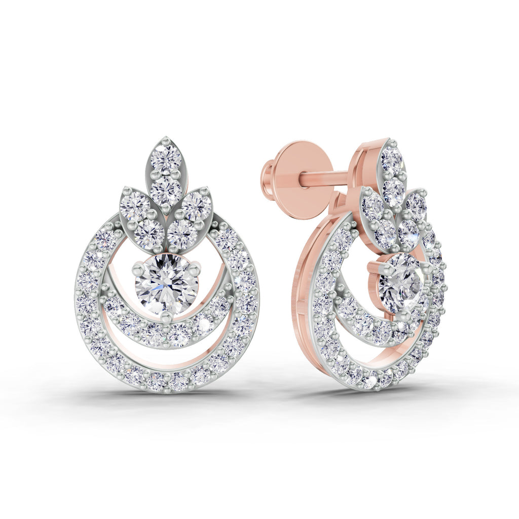 0.91 Carat Diamond Halo Cluster Stud Earrings 14K - Rose Gold